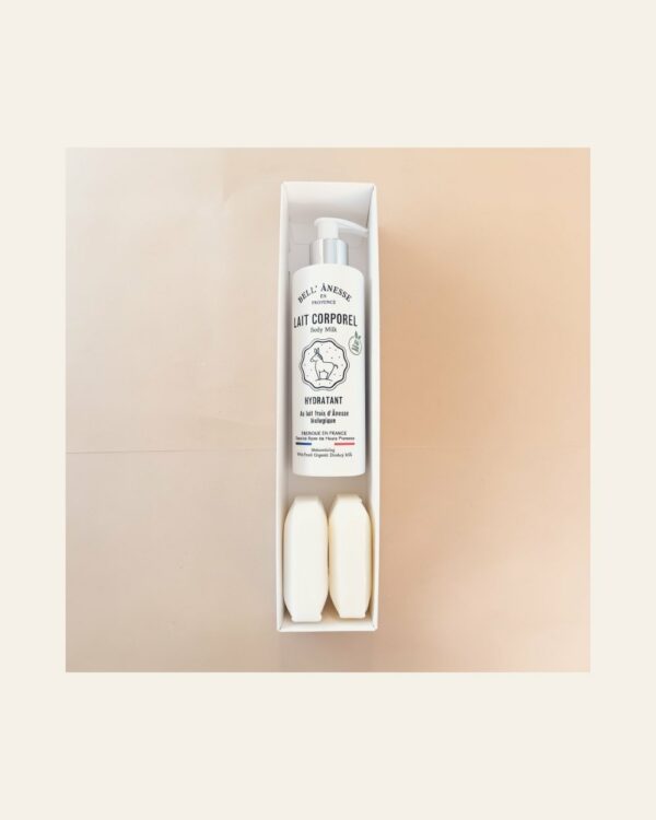 Coffret Douceur – 2 savons et soin au lait d’ânesse