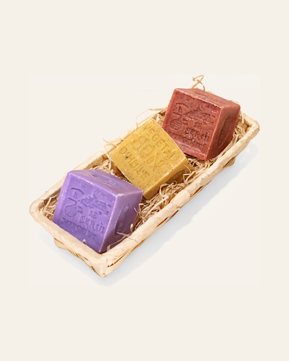 Corbeille « Bannette » – 3 savons parfumés 150 g