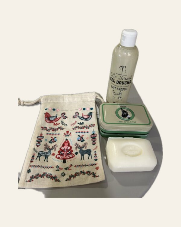 Kit soin du corps au lait d’ânesse – pochette coton